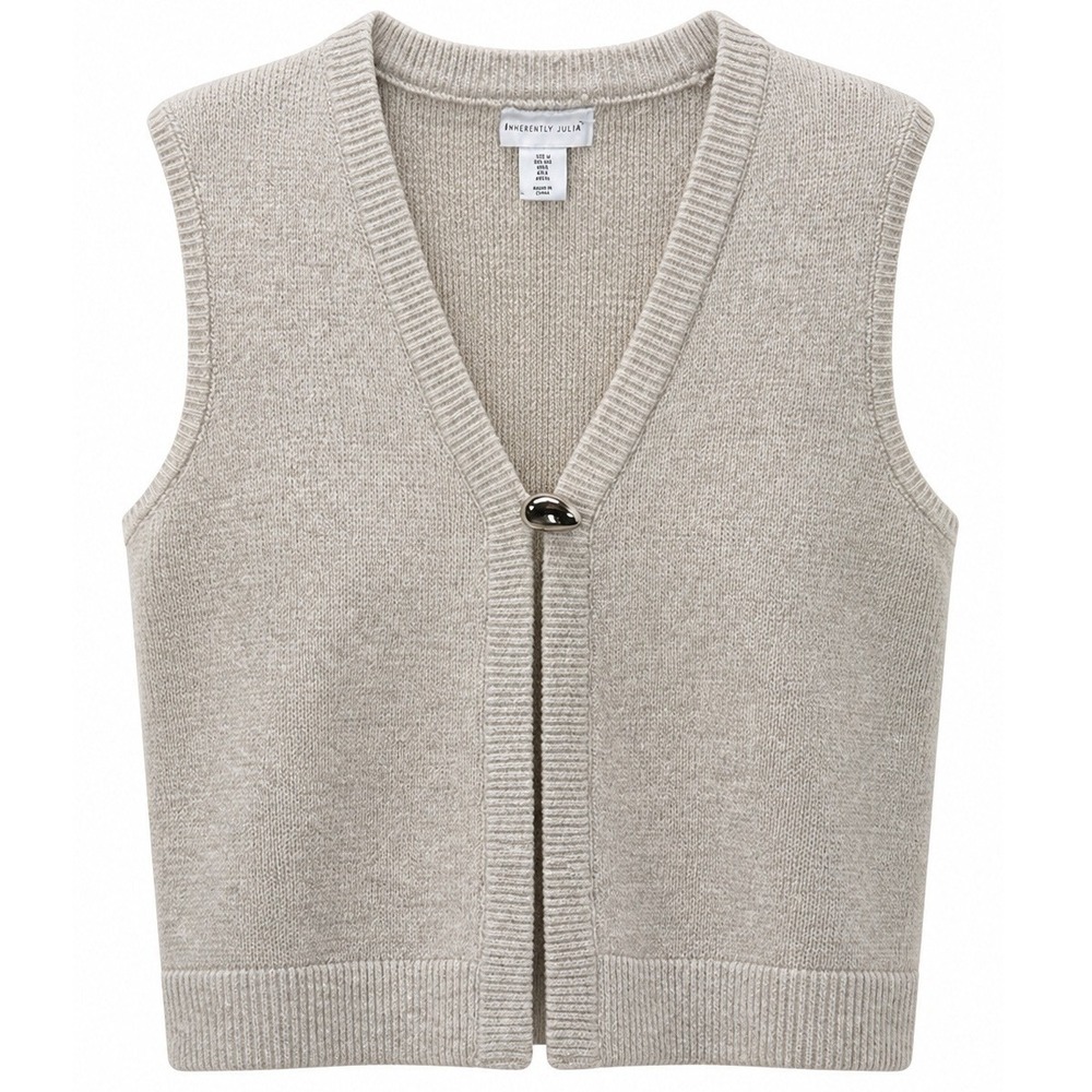 Sincerely Jules Sweater Vest Women's Large V-Neck Single Button Beige Regular
